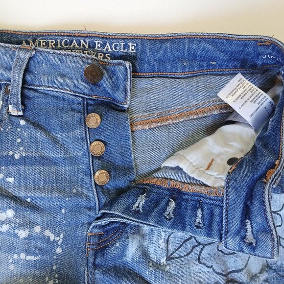 American Eagle Hi-Rise Festival Shorts 4 Distressed Floral Paint Splatter Y2K - Picture 11 of 15